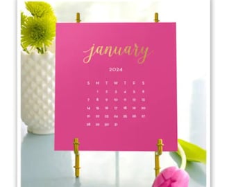 Bright Colors 2024 Foil Pressed Desk Calendar & Easel, Valentine's day gift