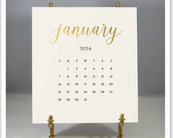 Solid Cream 2024 Foil Pressed Desk Calendar