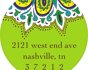 Personalized Lime and Turquoise round address Label