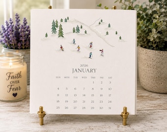 Hand Sparkled 2026 Desk Calendar, Glitter Floral Standing Calendar, Valentines Day Gift for Her, Office Desk Decor, Coworker Gift