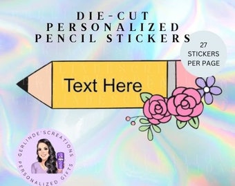 Die-Cut Personalized Pencil Stickers for Teachers - Holographic Vinyl, Waterproof, Custom Teacher Appreciation Gifts, School Supplies