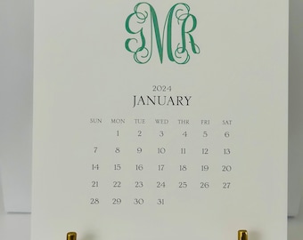 Monogrammed Desk Calendar 2024, Personalized Desk Calendar with optional stand