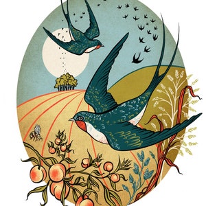 Swallows - A3 hand drawn giclée print on thick archival paper