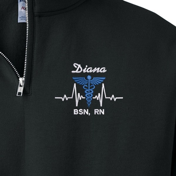 Personalized Embroidered Medical Pullover, Gift For Nurse, Physician Assistant, Doctor, Healthcare Workers, Unisex Quarter Zip Sweatshirt