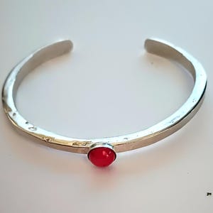 Sterling Silver and Red Coral Cuff Bangle Bracelet by Artisan Deborah Iannicca