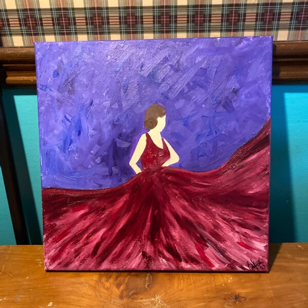 Fancy Woman in flowing dress * Dancing in the Dark * Pretty Lady of the Night * canvas wall art* Hand Painted with Acrylic * FREE SHIPPING