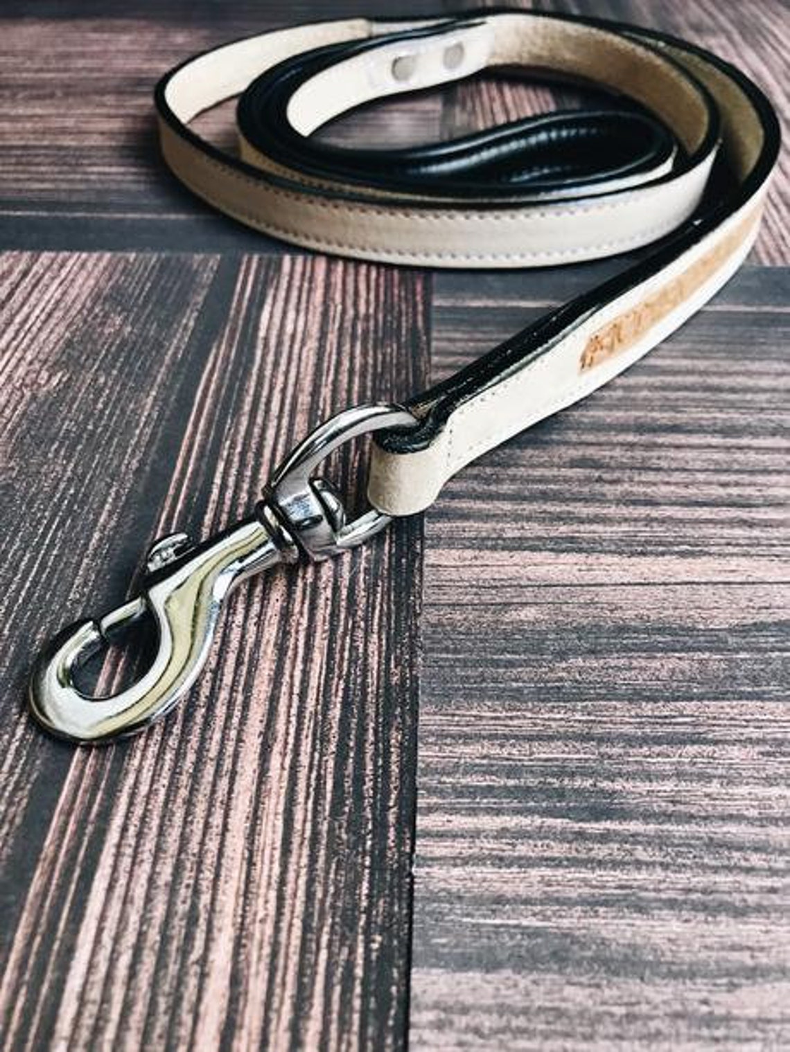Leather Dog Leash, Silhouettes and Hearts Pattern, Dog Lead, Pet