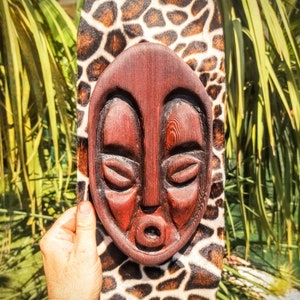 African-style giraffe shield Tiki mask. Larch wood. One-of-a-kind by Paul Tiki Campese.