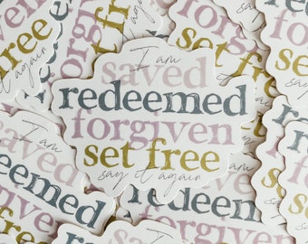 I am Saved Redeemed Forgiven Set Free Sticker | Christian Sticker | Laptop Sticker | Christian Gifts | Gifts for women | Bible Study Tool