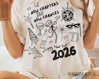 Coquette New Year 2026 Png, New Year Doodle Collage Png, Black Gold Glitter New Years Eve Shirt Design, Hello 2026 Sublimation, two files