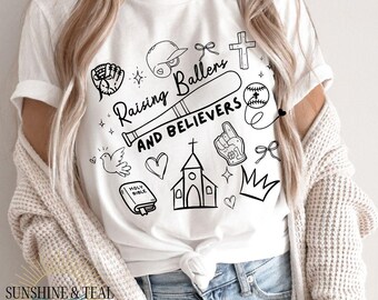 Raising Ballers and Believers, Scripture Christian Baseball Softball shirt