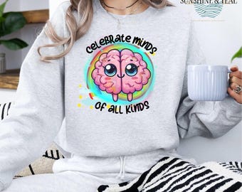 Neurodivergent affirmation Sublimation PNG, Autism acceptance shirt design, ADHD Cartoon Brain Graphic for T-Shirts and Journals, teacher