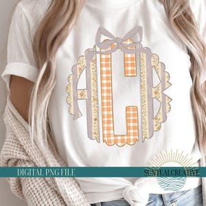 Preppy Fall Scalloped Monogram DIY, Custom grand millenial alphabet, orange and purple, Coquette Bow, PNG Digital Art, Tshirt Sublimation