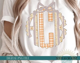 Preppy Fall Scalloped Monogram DIY, Custom grand millenial alphabet, orange and purple, Coquette Bow, PNG Digital Art, Tshirt Sublimation