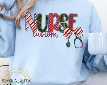 Custom Preppy Nurse Christmas Png, Holiday Nurse Shirt, Coquette Nurse Lace Christmas png, Christmas png, Gift for nurse png, Nurse Life