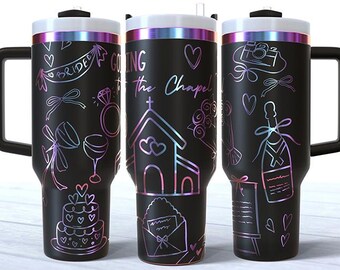 Vaso SVG láser "Going to the Chapel" con envoltura completa, vaso de 40 oz con envoltura completa grabado por la novia para láser rotatorio, diseño sin costuras, descarga digital