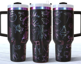 Vaso de playa de verano con láser, PNG SVG, envoltura completa, vaso de 40 oz con grabado tropical para láser rotatorio, diseño sin costuras, descarga digital