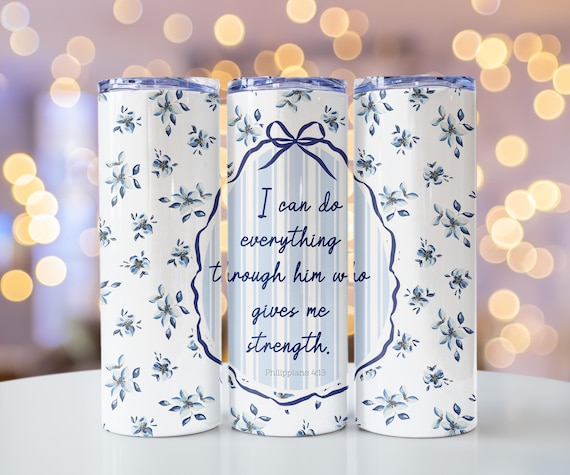 Faith Tumbler Wrap Bible Verses Jesus God Christian PNG Seamless Sublimation 20 oz Tumbler Design Instant Digital Download Philippians 4:13