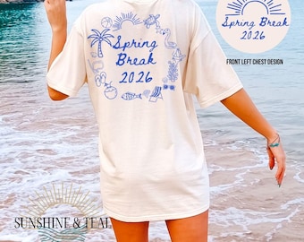 Spring Break PNG, Senior Trip, Family Beach Trip Design 2026, White, front only Black, Bright Blue