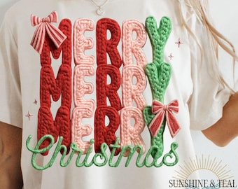 Latch hook Coquette Merry Christmas Png, Preppy Christmas Bow Png, Checkered Red Plaid Png, Christmas Tree , Faux Yarn