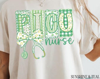 St. Patrick's Day Stethoscope PICU Nurse Png, Lucky nicu nurse, St. Patty's png, Gift for nurse png, Preppy Nurse Life png
