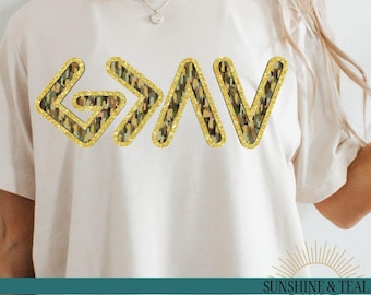 God is Greater Than High And Lows Camoflauge png, Faux Glitter Jesus PNG, Bible Verse png, Christian png, Romans 8:28, faith over fear