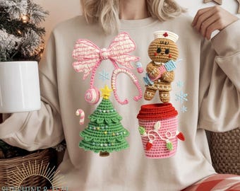 Latch Hook Nurse Christmas Stethoscope Png, Christmas Faux yarn, faux Crochet gingerbread, Gift for nurse png, Preppy Nurse Life png