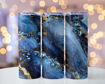 Seamless Navy and Gold Glitter Tumbler Wrap, Marble, Sublimation 20 oz, Skinny, Instant PNG, Agate, Popular Sublimation, Natural