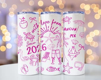 Custom Senior Trip Canva editable 20 oz Tumbler Wrap, Class of 2026 Spring Break skinny, Matching Seniors Graduation Beach Trip