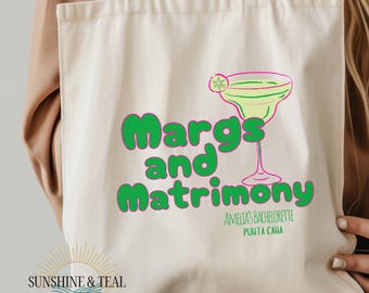 Margs and Matrimony Personalized  Bachelorette Party Tote Bag, Girls Trip Matching Gift, Custom Bach Party Accessory, Wedding Favor Bag
