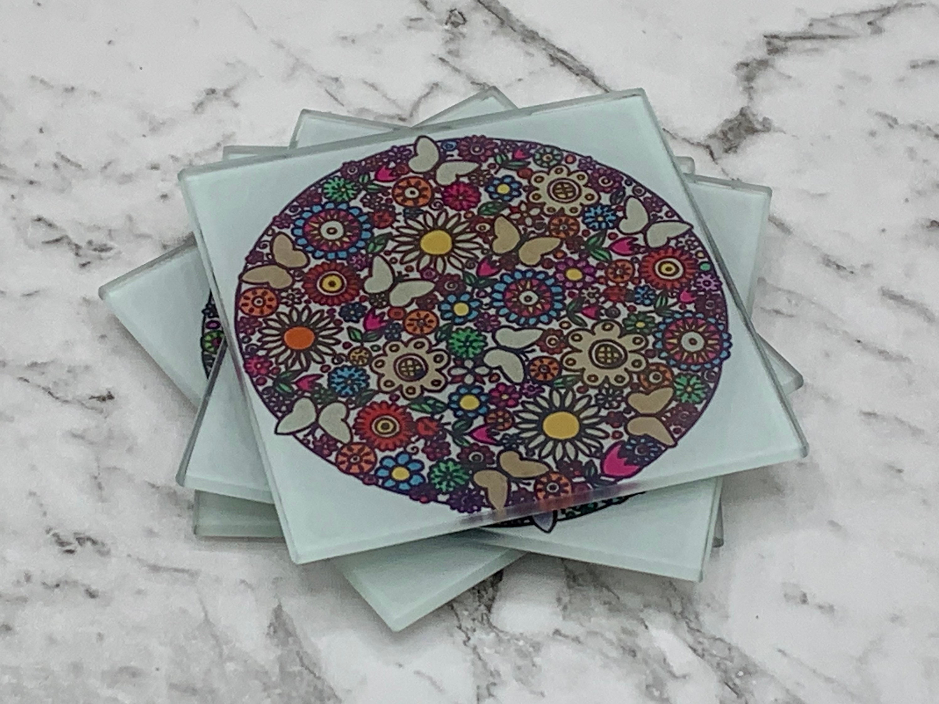 Glass coasters set original artwork flower coasters Etsy