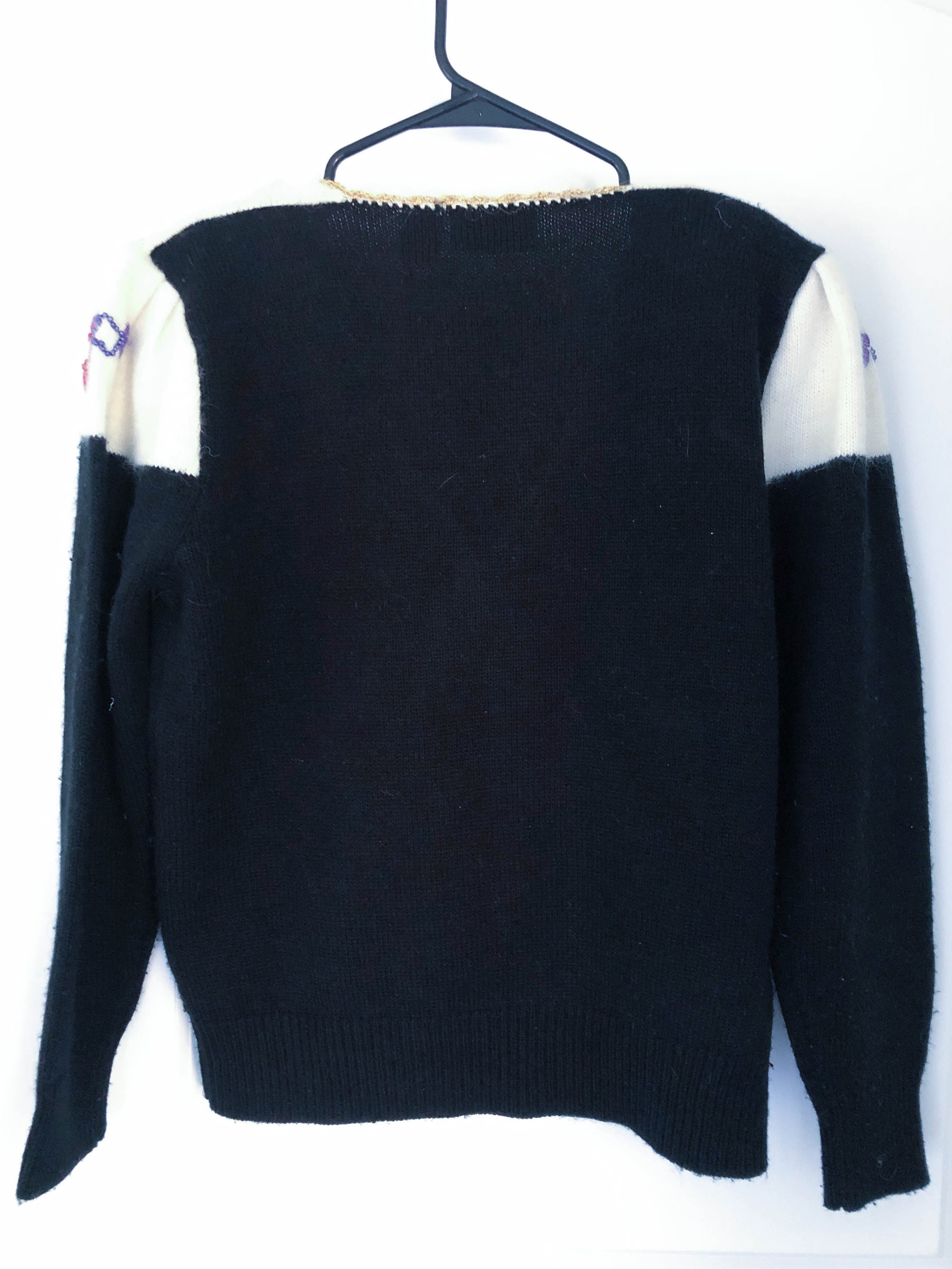 Vintage Black & White Floral Sweater With Beaded Detail Etsy