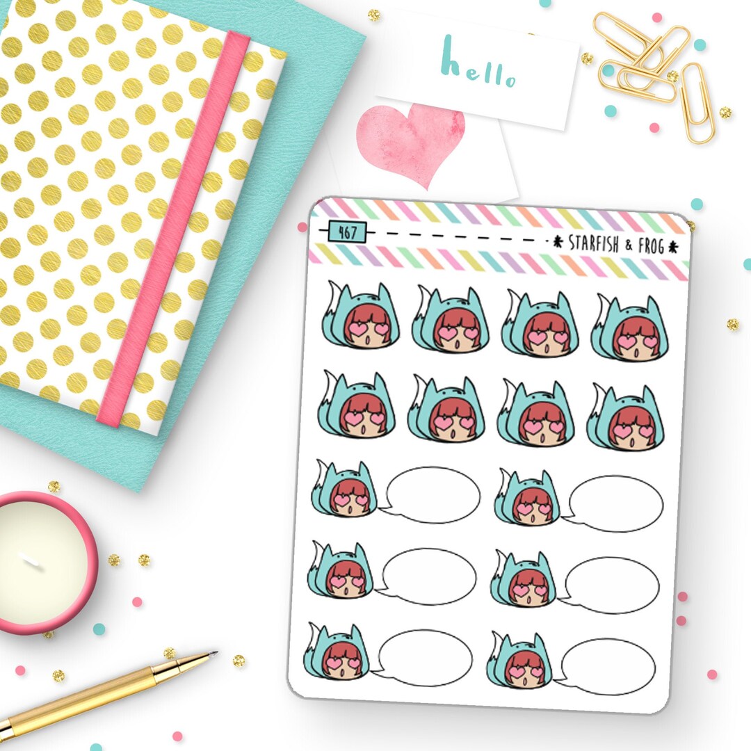 Heart Eyes Fox Text Boxes Planner Stickers SKU 467 T - Etsy