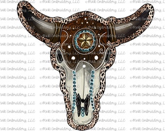 Sublimation Transfer (only) - Longhorn Boho Skull with Leopard - watercolor - t-shirt - can cooler