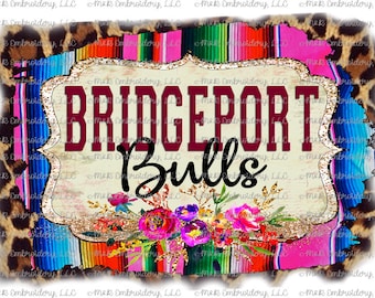 Sublimation Transfer (only) - Bridgeport Bulls - leopard - serape - pink - back to school - watercolor - t-shirt - can cooler