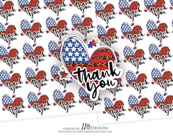 July 4th Heart Thank You | Packaging Stickers | Business Branding | Small Shop Stickers | Sticker #: S0172 | Ready To Ship