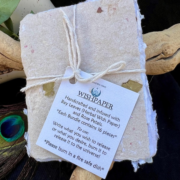Herbal Wish paper - Burn and Manifest | Bay Leaf and Rose Petal Spell Paper | Manifestation Tools