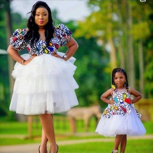 Mommy and daughter matching dresses,Ankara tulle dress, African print dress, African midi dress, Ankara gown, African clothing, Ankara dress