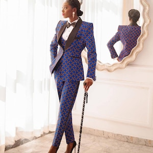 African tailored suit, Ankara 3 piece suit, African Structured suit, Ankara jacket, African outfit, African pants and jacket African blazer image 1