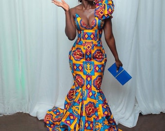 African luxury dress, Ankara couture mermaid gown, African prom dress, Ankara gown, African ball gown African clothing, Kente Wedding dress