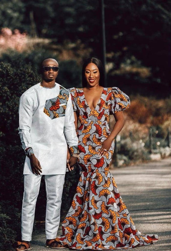 Couples African Outfit, Ankara Gown, African Men 2 Piece, African Couples  Engagement Outfit, Ankara Dress, Couples Matching African Clothing -  UK