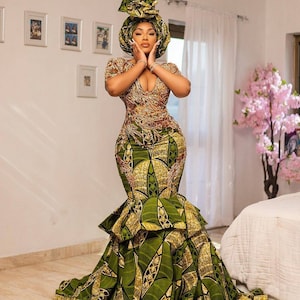 African luxury dress, Ankara couture mermaid gown, African prom dress, Ankara gown, African ball gown African clothing, Ankara Wedding dress