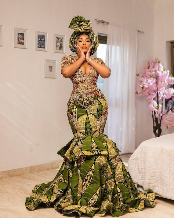 African Luxury Dress, Ankara Couture Mermaid Gown, African Prom
