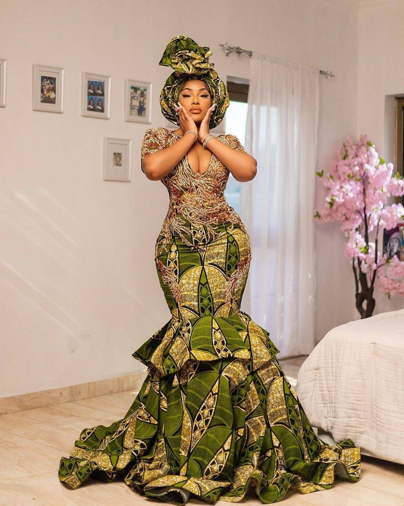 African luxury dress, Ankara couture mermaid gown, African prom dress, Ankara gown, African ball gown African clothing, Ankara Wedding dress image 1