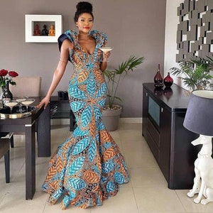 African dress, African print mermaid gown, Ankara fishtail dress, African maxi mermaid, African fashion, African party dress, Ankara gown