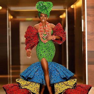 African mermaid dress, African mermaid gown, Ankara maxi mermaid gown, African prom dress, Ankara gown, African ball gown African clothing image 1