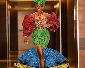 African mermaid dress, African mermaid gown, Ankara maxi mermaid gown, African prom dress, Ankara gown, African ball gown African clothing