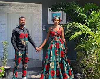 Couple African outfit, African engagent outfits, African wedding outfit, Ankara gown, african couples matching outfit,  Ankara dresses