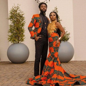 Couple African outfit, African couple engagement outfit, African dress, Ankara gown African wedding attire, Couple matching African clothing