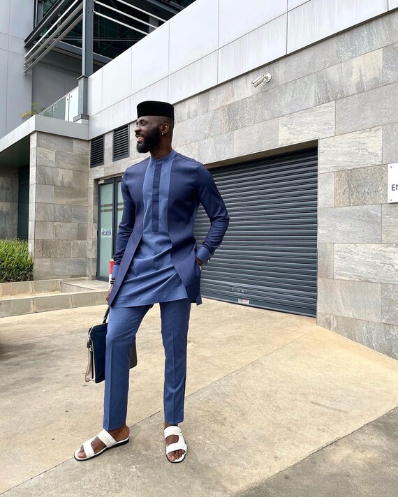 African Men Kaftan Men 2 Piece Suit Agbada African Groom Outfit